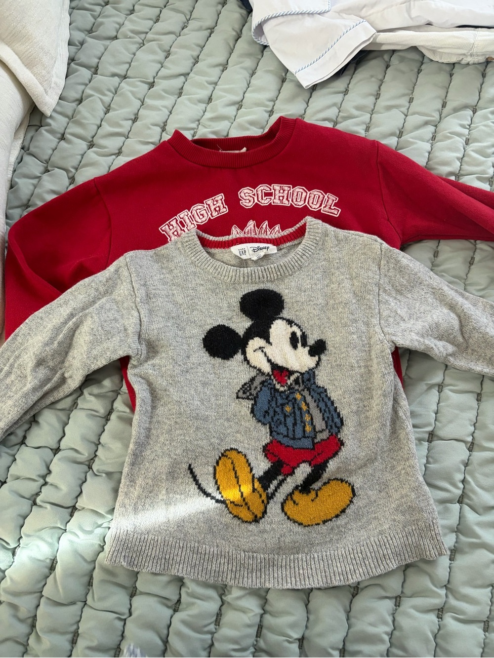 GAP Gray Mickey Mouse Knit Sweater with Red & Yellow Accents
